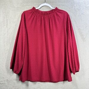 Adrianna Papell Blouse Top Women Size XL Red Swiss Dot Relaxed Fit